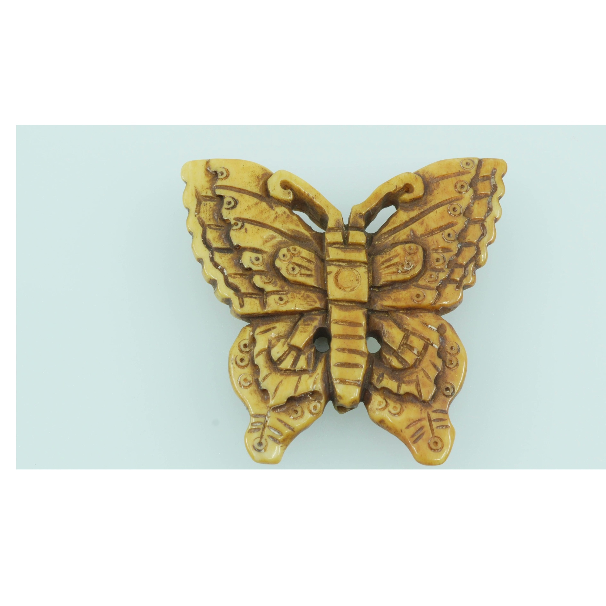 Vintage Carved Butterfly Figurine Button Pendant Cream Brown 1.75"